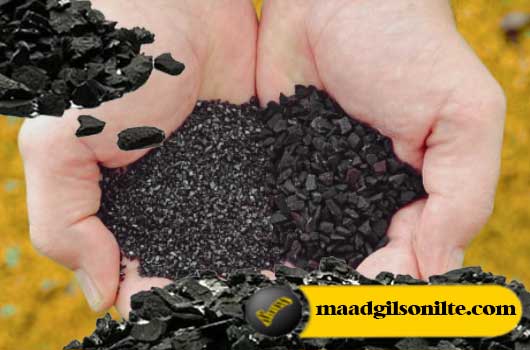 A sample of activated carbon produced from gilsonite in hand
